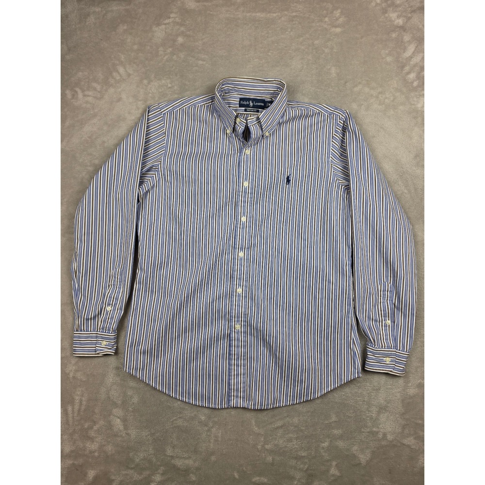 Ralph Lauren Button Down Shirt Mens Medium Blue Striped Custom Fit Long Sleeve